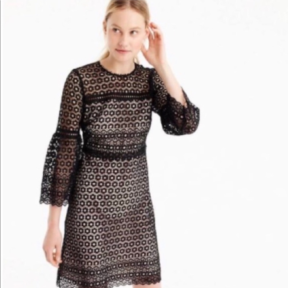 J. Crew Black Bell-Sleeve Daisylace Dress